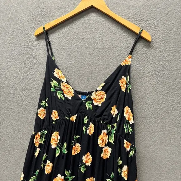 Old Navy Maxi Dress Black Floral V-Neck Coastal Tropical Resort Womens XXL NEW - Picture 6 of 13